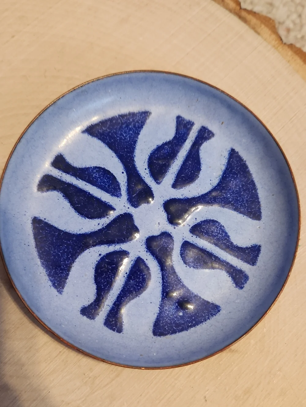 Vintage Set 2 Enamel On Copper Blue Small Wall Hangings